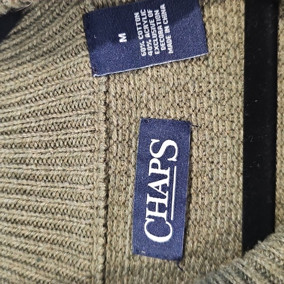 Chaps Olive green Shawl-neck tight knit sweater Medium Long - Picture 6 of 7
